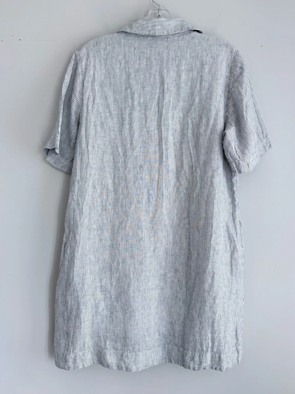 Quince 100% European Linen Popover Mini Dress Blue Pinstripe M Summer Pockets - Picture 7 of 15